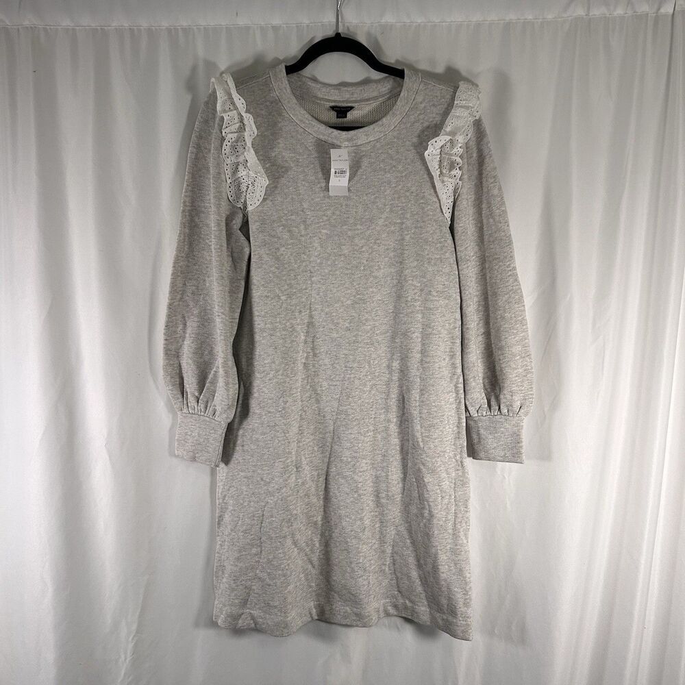 New Ann Taylor Dress Women's Small Heathered Grey Lace Crotchet Round Neck